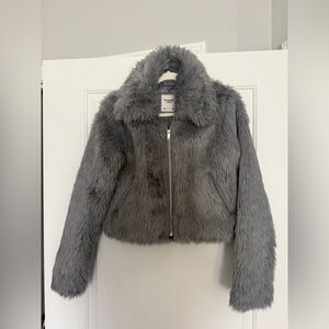 Abercrombie & Fitch Gray Faux Fur Coat